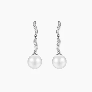 Sterling Silver Ripple Dangle Pearl Earrings