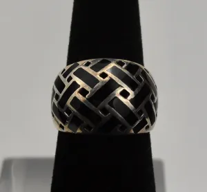 Stunning Basket Weave Sterling Silver Black Onyx Ring - Size 6