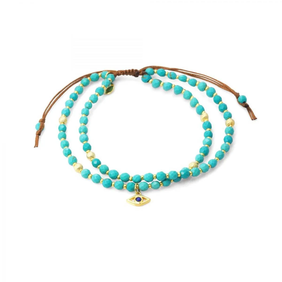 TAI Double Strand Turquoise Beaded Evil Eye Charm Bracelet