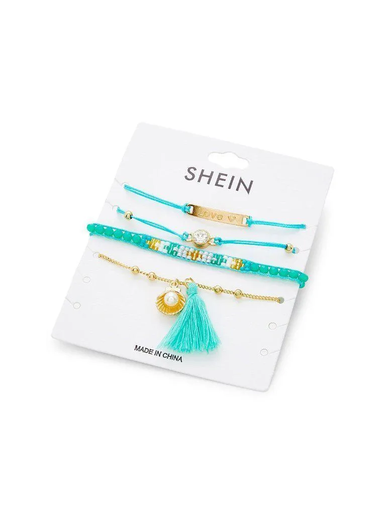 Tassel & Shell Detail Bracelet Set With Jewelry