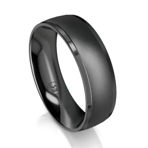 The Dunkirk Polished and Brushed Black Zirconium Wedding Ring