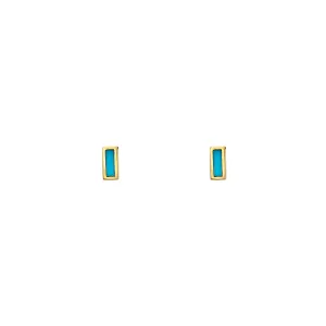 Tiny Inlay Rectangle Turquoise Bar Earrings