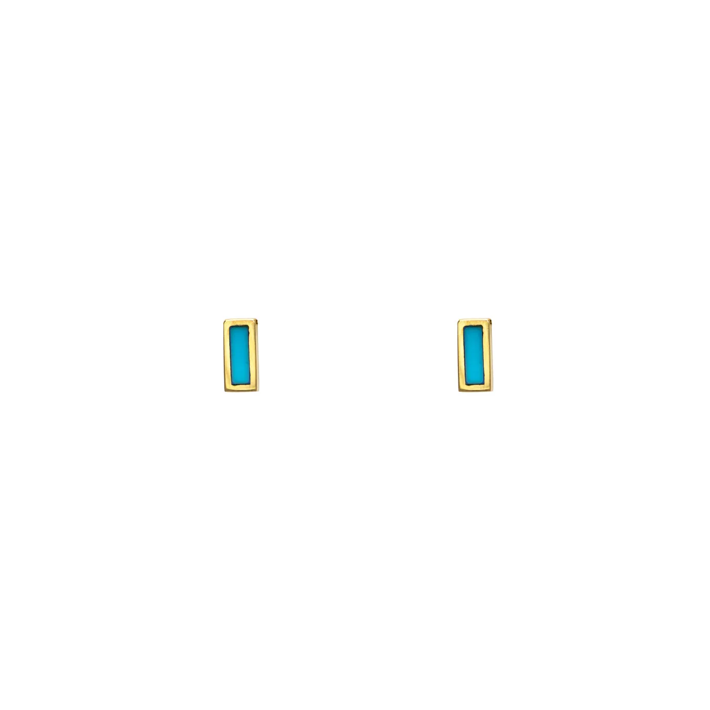 Tiny Inlay Rectangle Turquoise Bar Earrings