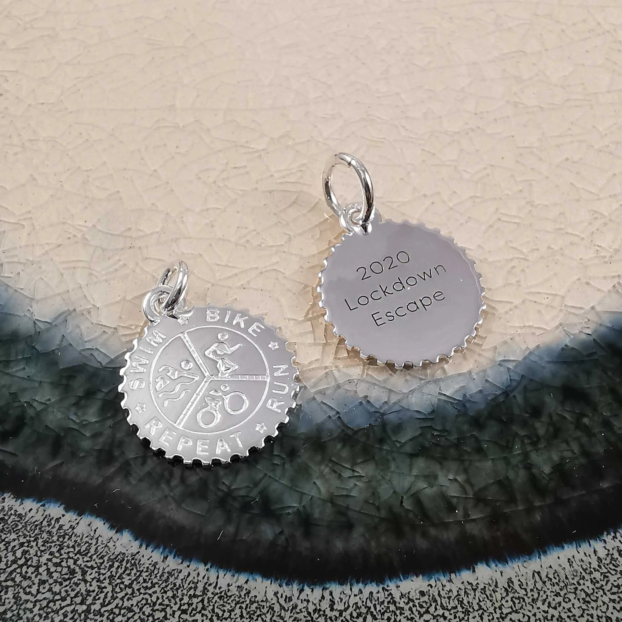 Triathlon Swim Bike Run Personalised Silver Charm