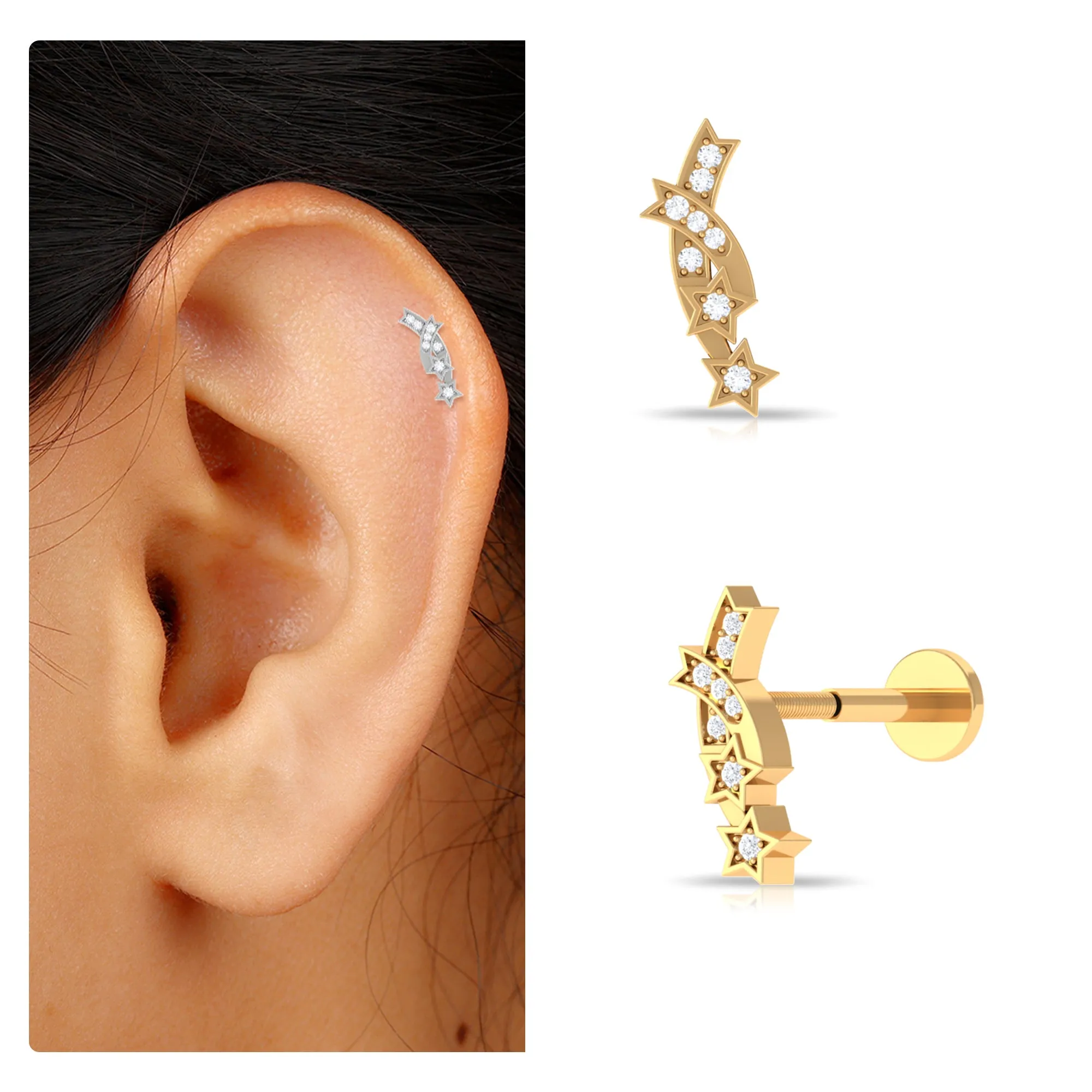 Unique Diamond Star Celestial Climber Earring