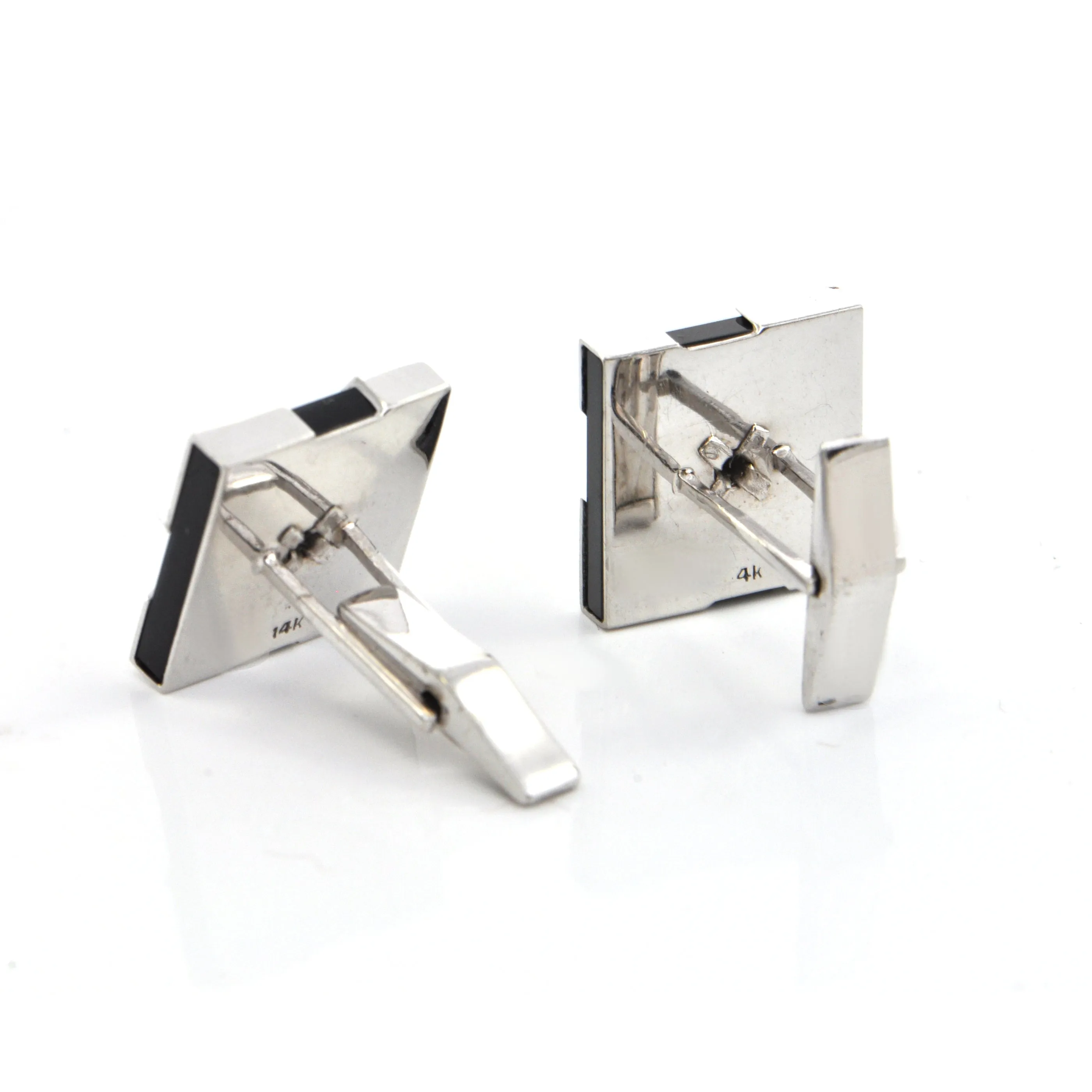 Vintage 14K  White Gold and Onyx Cufflinks with 0.16CT in Diamonds