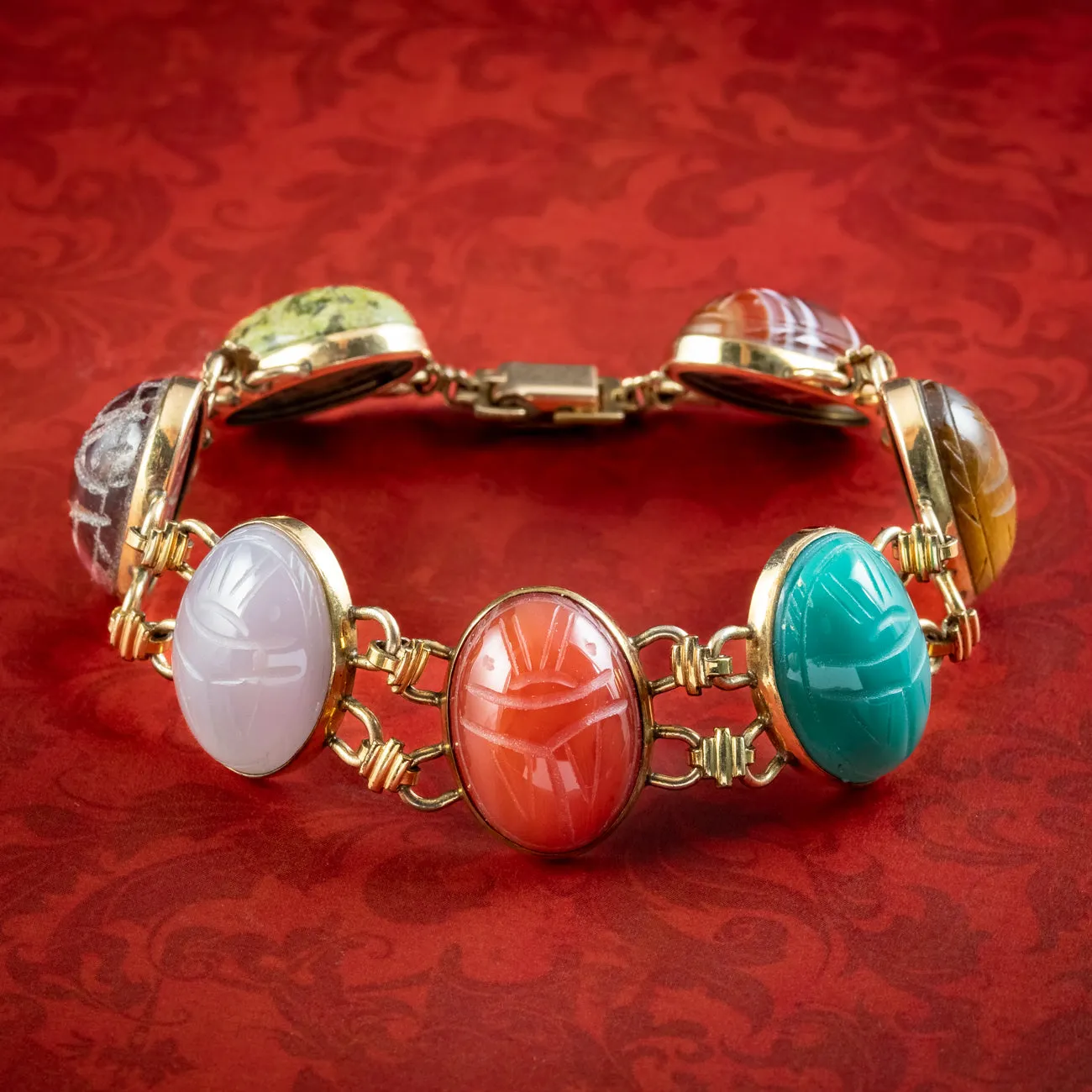 Vintage Scarab Beetle Gemstone Bracelet 12ct Gold Filled