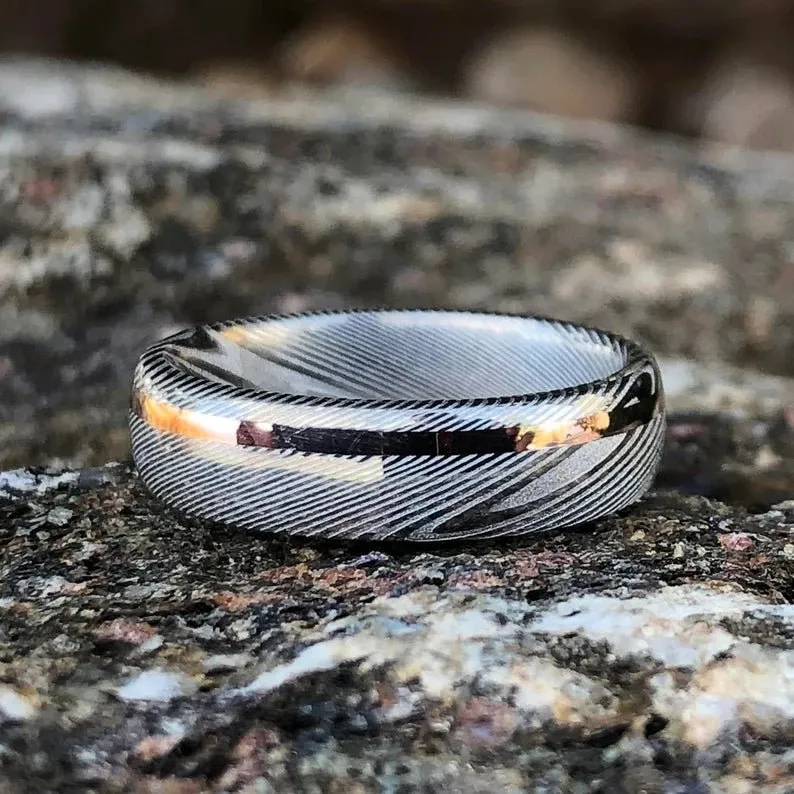 White Damascus Steel Ring - Men's Wedding Bands