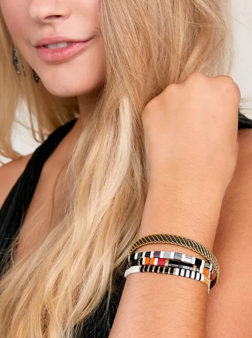 Zenzii Striped Beaded Stretch Bracelet